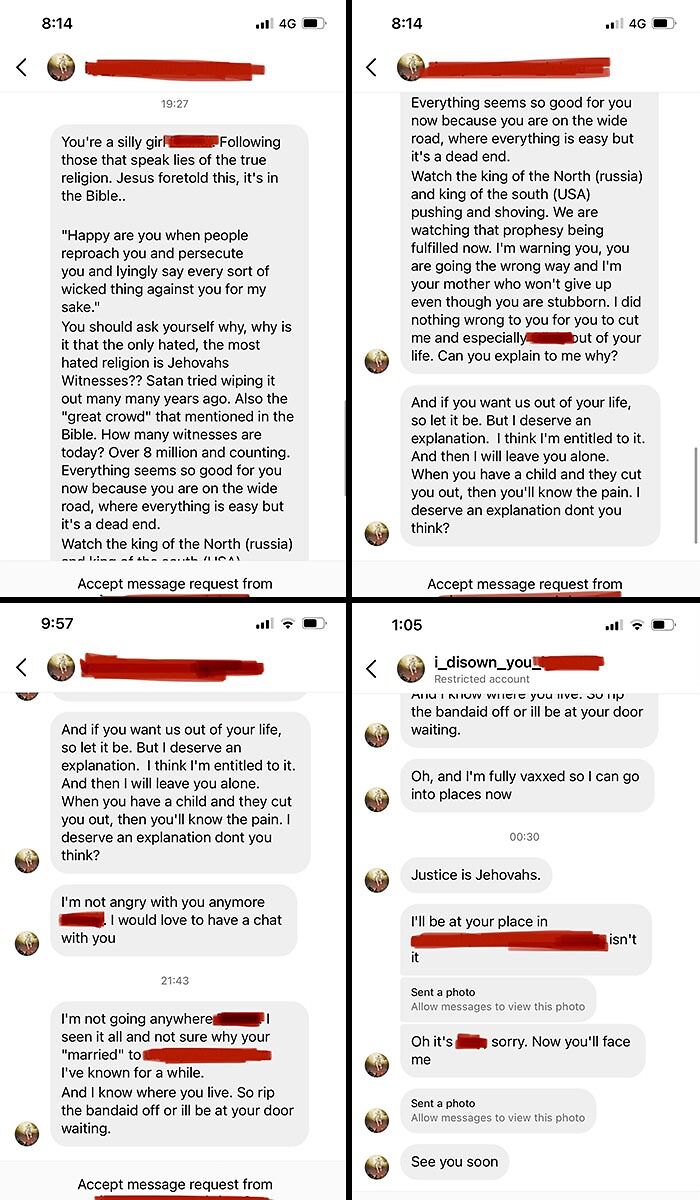 Text message exchange showcasing toxic mother-child relationship dynamics.