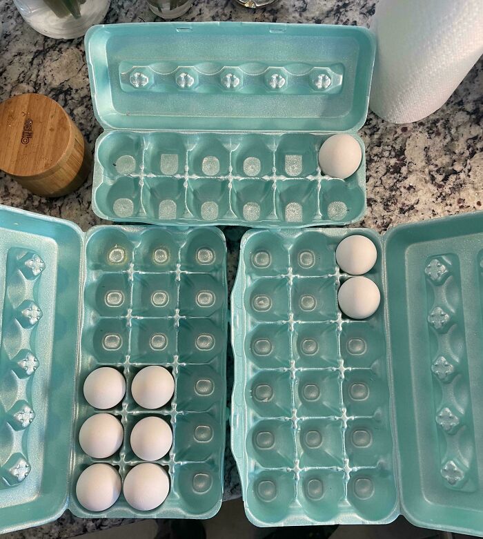 Egg cartons with eggs scattered oddly, related to infuriating habits in relationships.