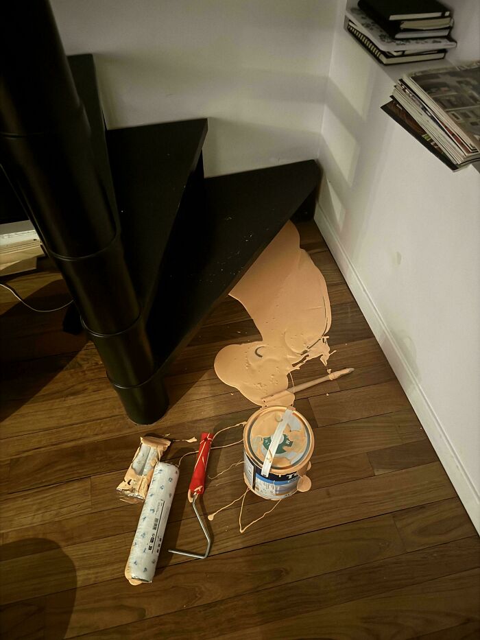 Spilled A Whole Can Of Paint On My Wooden Floor. What Now?