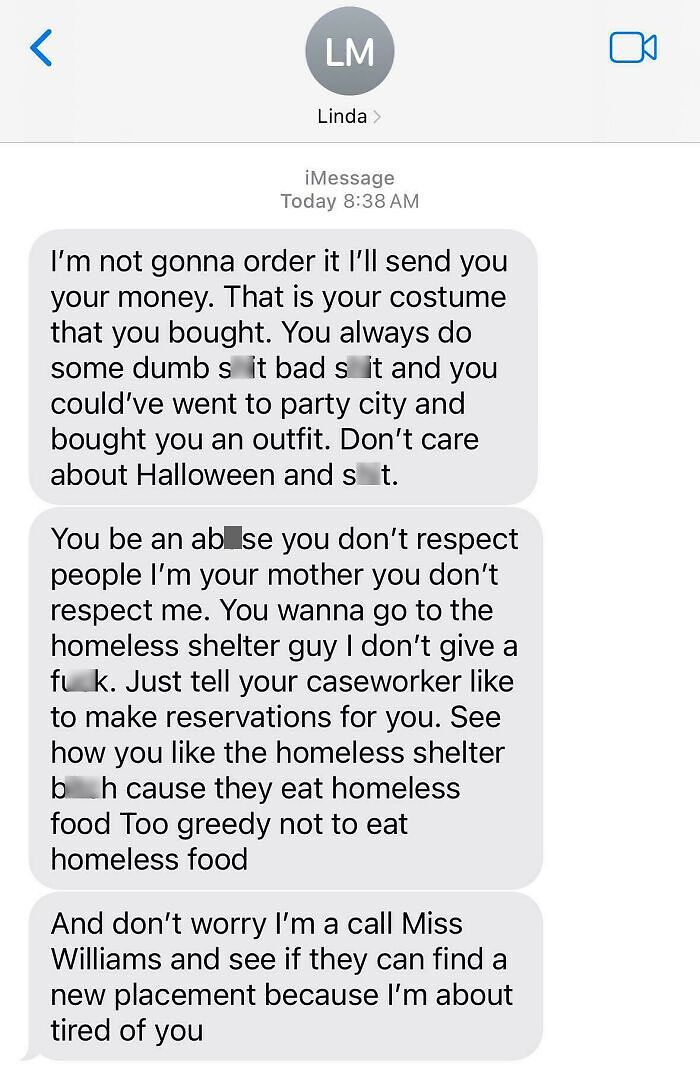 Toxic text message exchange showcasing a mother's a*****e language toward her child.