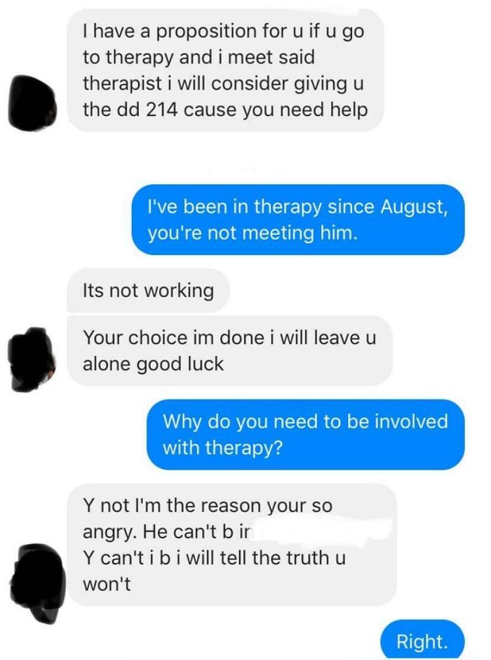 Text conversation highlighting toxic mother behavior involving therapy demands.