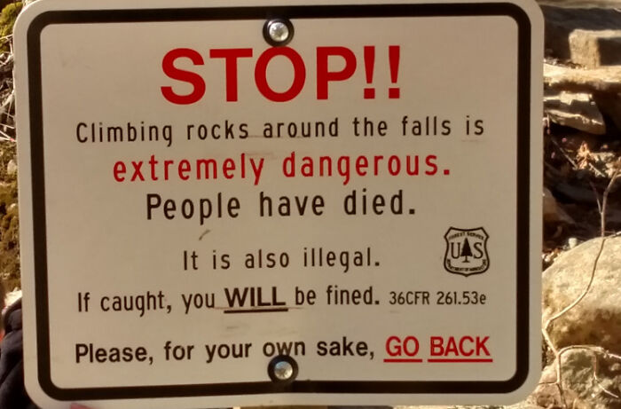 A Sign Near A Waterfall, In Virginia