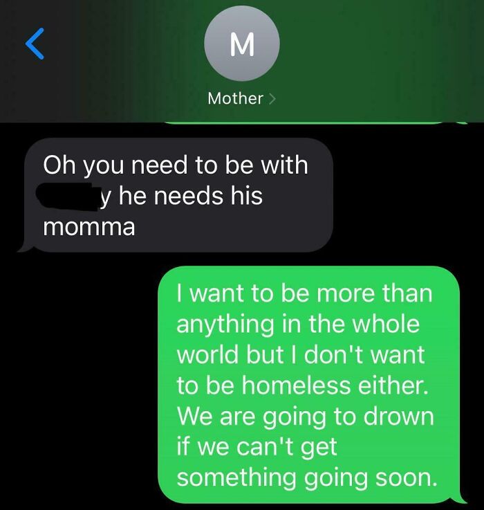 Text exchange showing a toxic conversation with a mother.