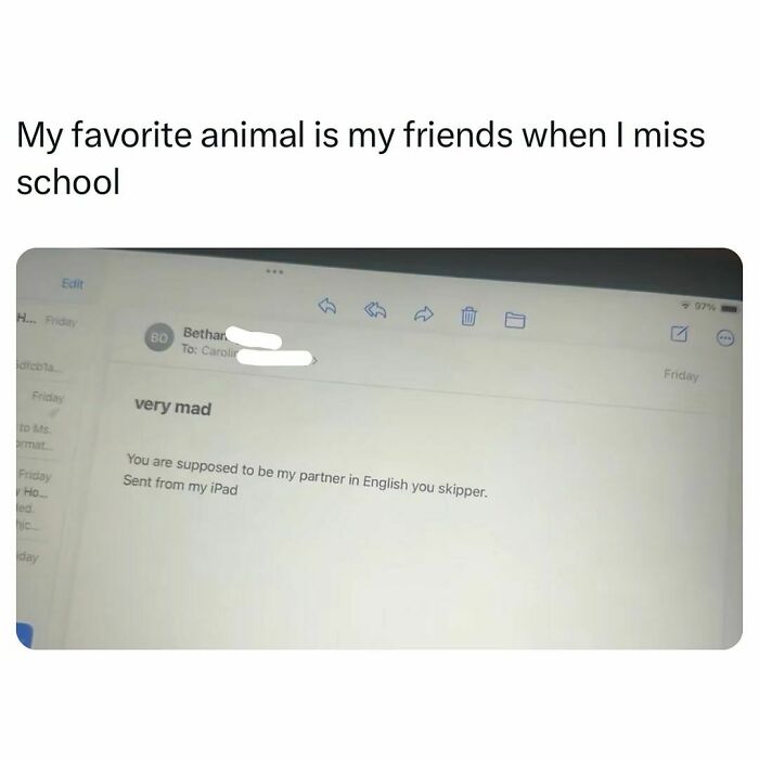 Funny college confessions meme shows a humorous email screenshot with a friend's comment.