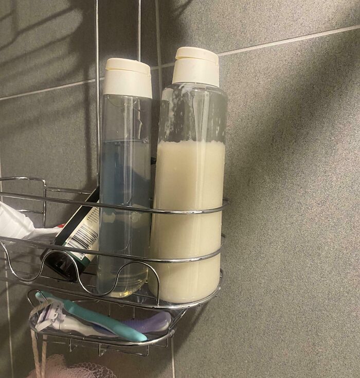 My GF Takes Off The Shampoo And Conditioner Labels Off The Bottle