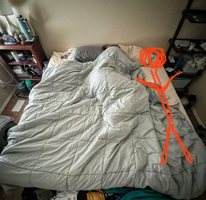 Artist Rendering Of How Much Space My Wife Leaves Me In Bed. Approx 5000 Square Inches Of A Possible 6080. She's The Ghengis Khan Of The King Mattress