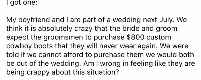 You Must Go Into Debt To Be In My Wedding
