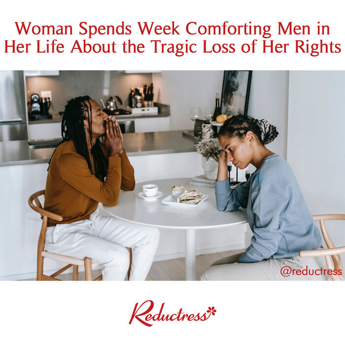 Two people sitting at a table with coffee, featured in a hilarious fake headline about rights.