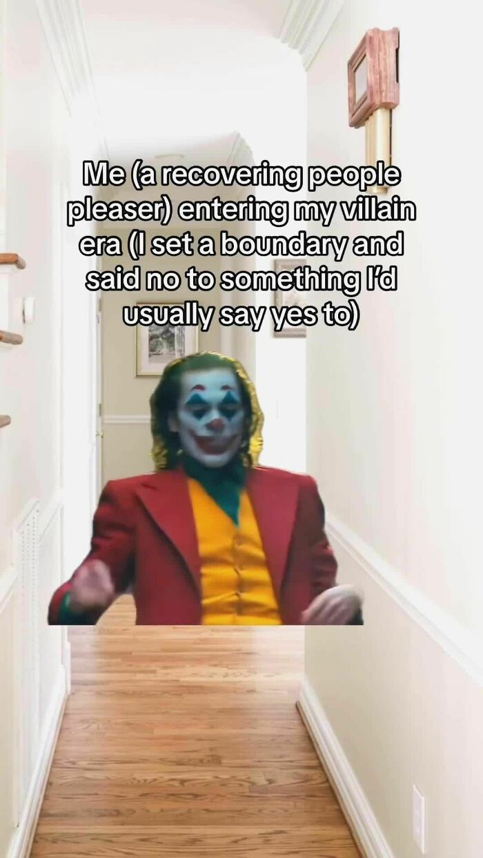 Clown meme in a hallway representing relatable mental health experiences about setting boundaries.