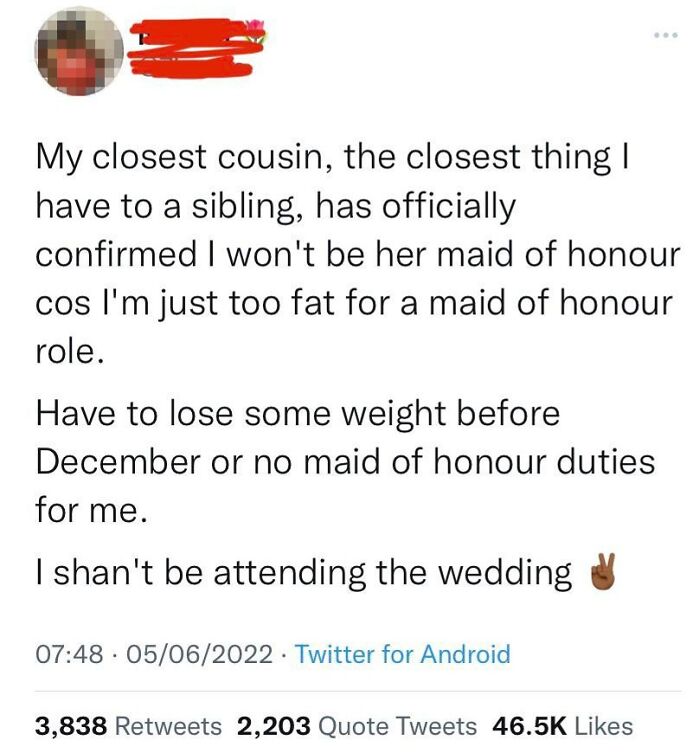 “Lose Weight If You Want To Be My Maid Of Honour”