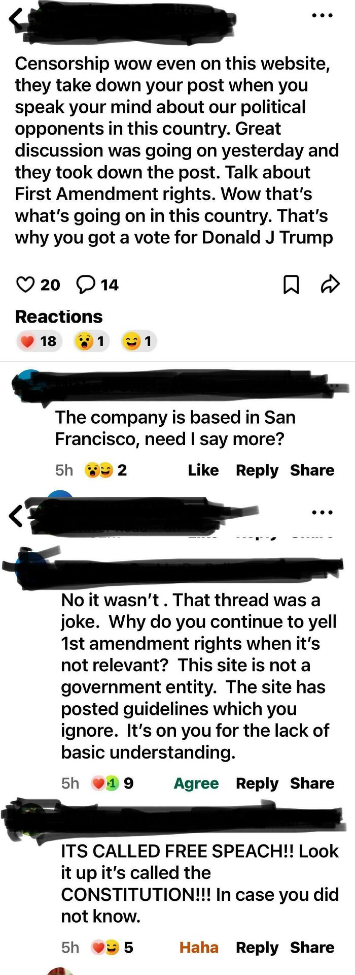 Ridiculous NextDoor post about censorship and free speech sparks debate in comments section.