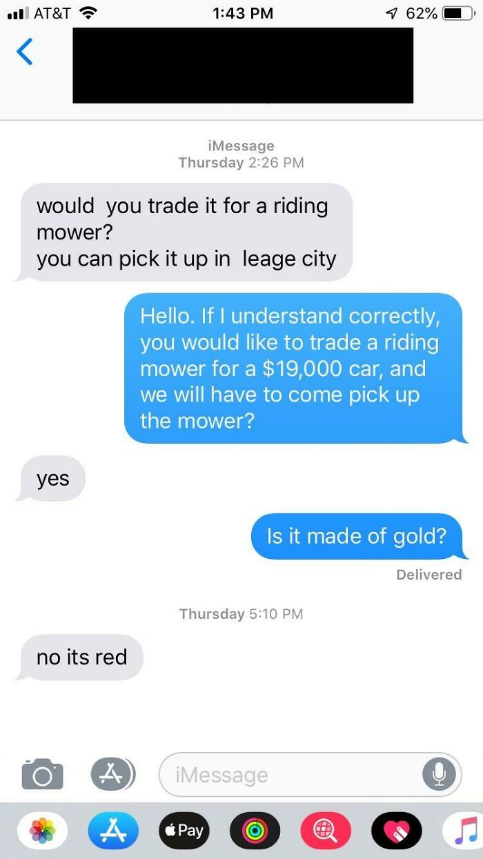 A Riding Mower In Exchange For An Almost $20,000 Car