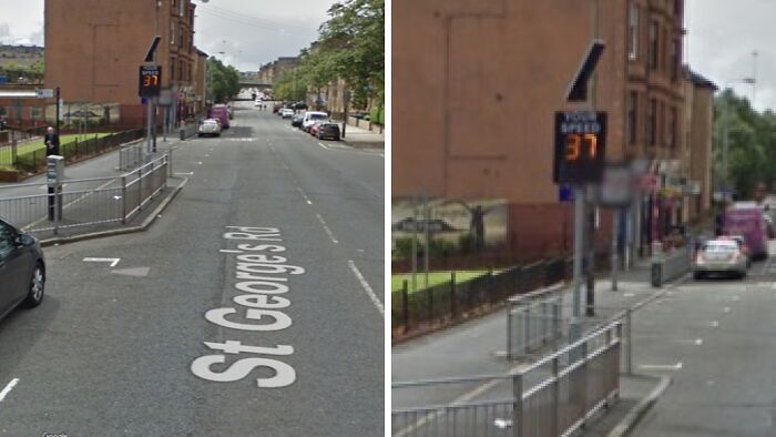 Street view of St George's Road showing a speed limit sign with 37 mph captured by Google Street View.