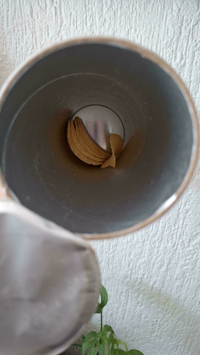 Empty Pringles can with a few chips left, illustrating weaponized incompetence.