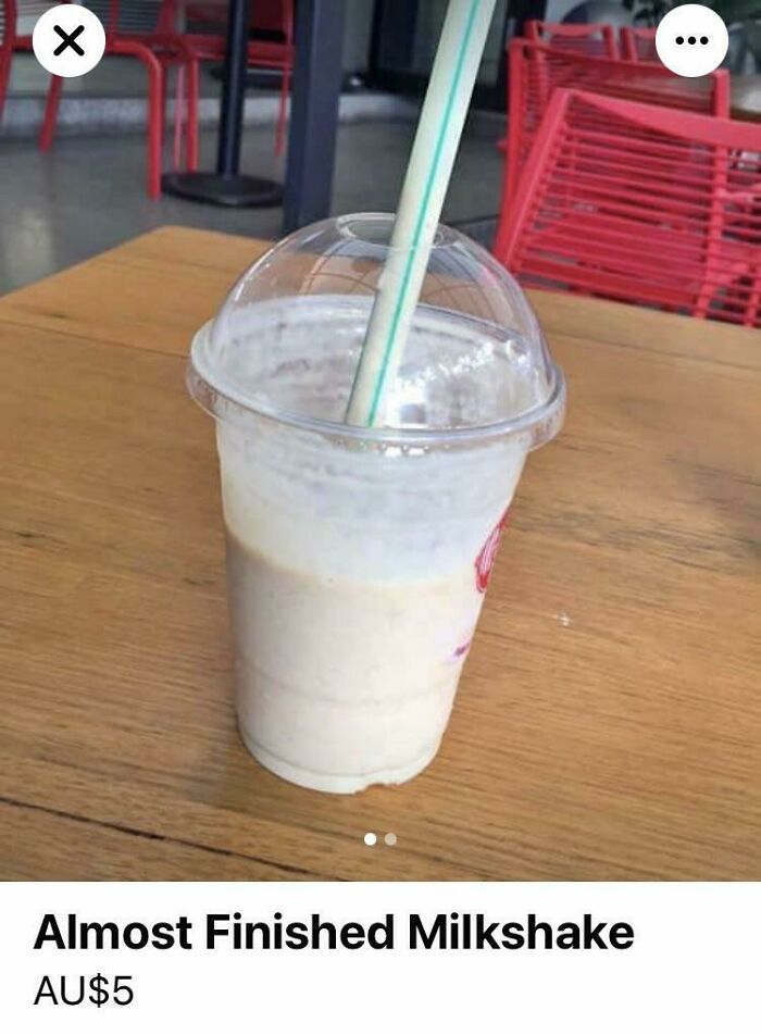 Weird interaction with a Facebook Marketplace seller listing a half-drunk milkshake for sale.