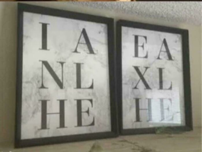 Two framed signs with jumbled letters, illustrating sign fails due to unclear messaging.