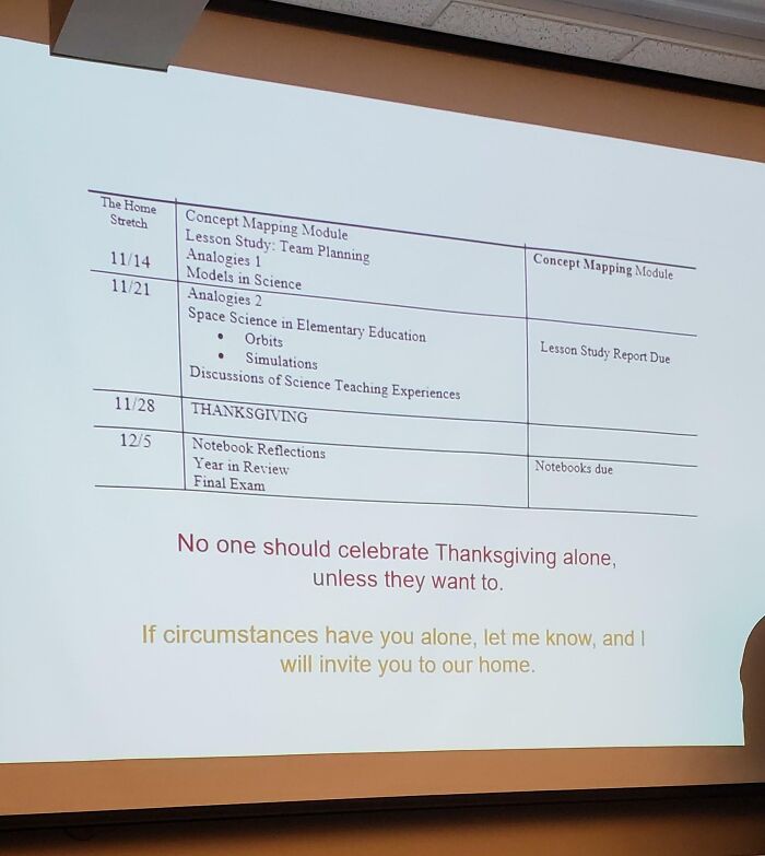 My Science Professor Offered An Invitation To His Home For Thanksgiving In Case We Were To Spend It Alone