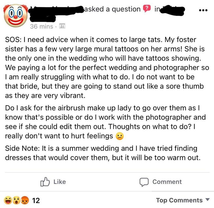 Another Bride Wanting To Cover Up A Family Member’s Body To Fit Her Perfect Day Aesthetic