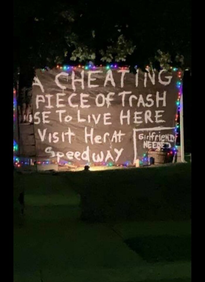 Update For A Post Someone Made The Other Day From My Town. Our Newly Single Neighbor Has Added Christmas Lights So You Can See Their Sign At Night Time!