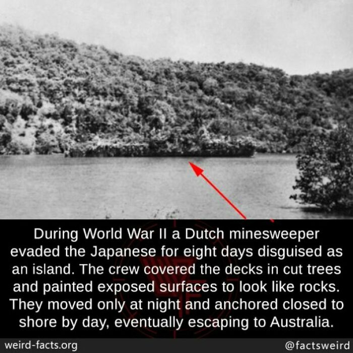 Weird fact: Dutch minesweeper disguised as an island during WWII to evade Japanese forces for eight days.