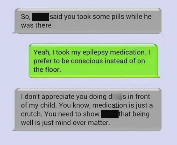 Text exchange highlighting entitled people's requests about medication concerns.