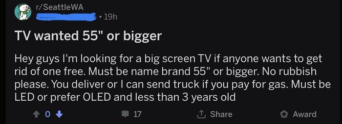 Give Me A TV And Deliver It Or Pay For The Gas!