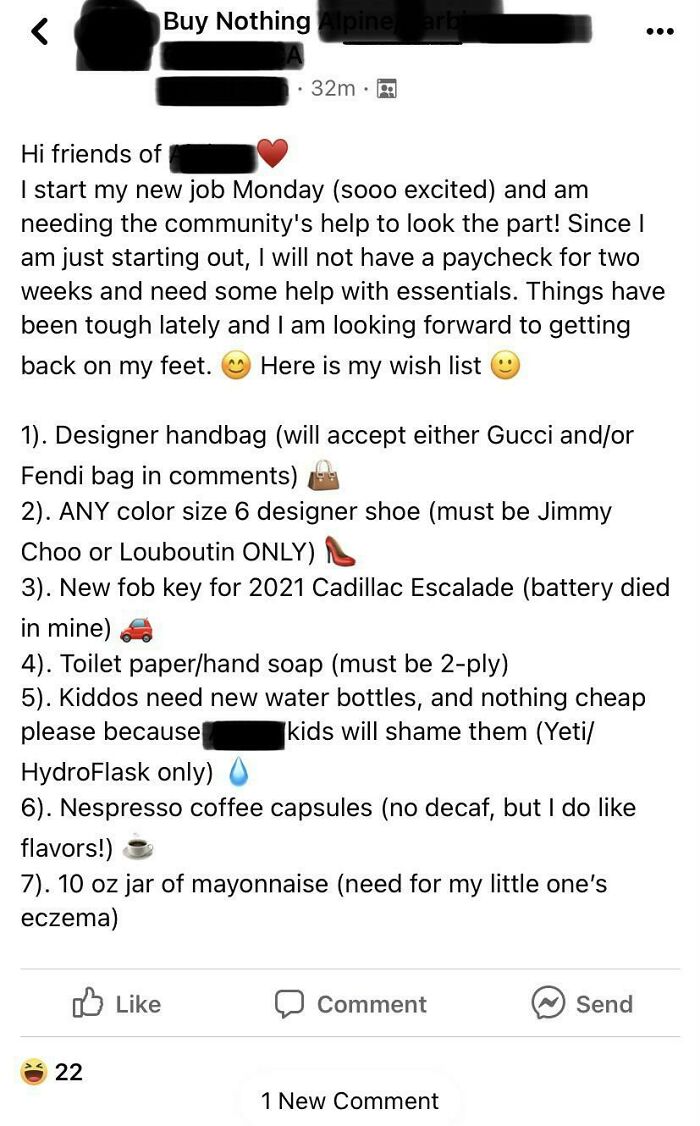 She Was Completely Serious (And Has Since Deleted Her Post)