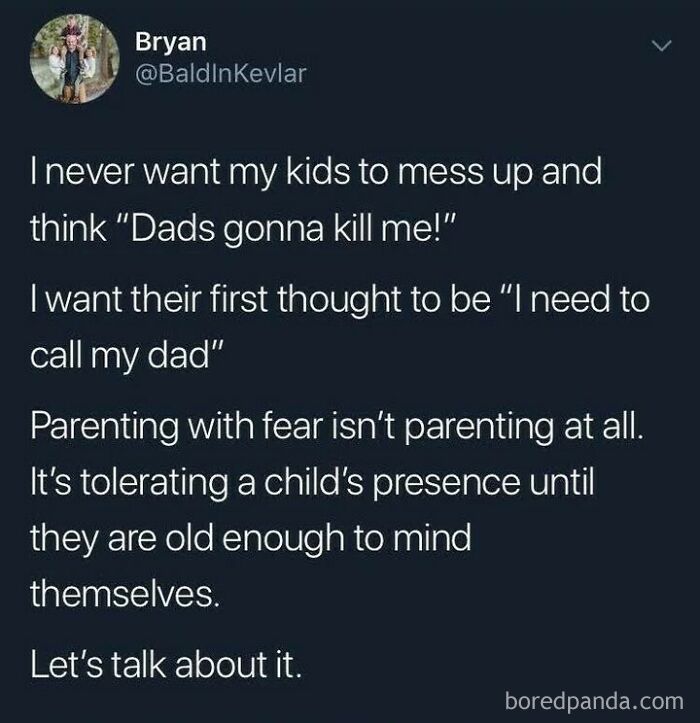 Relatable mental health meme about parenting and fear, highlighting a Dad's supportive approach.
