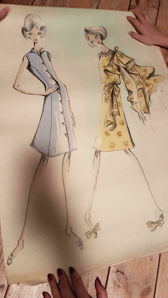 Fashion sketches of two stylish dresses, illustrating elegant design ideas for amazing mothers-in-law.