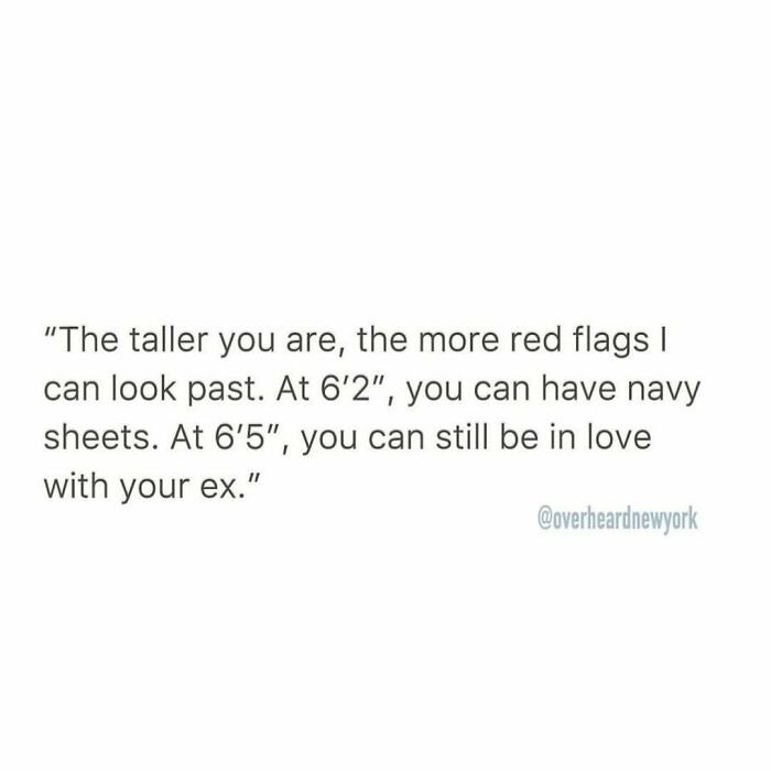 Text post about NYC conversations mentioning height and red flags in relationships from wild NYC conversations people can't believe.