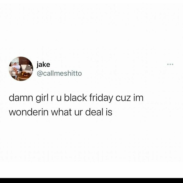 Funny meme text about Black Friday deals in a tweet format.