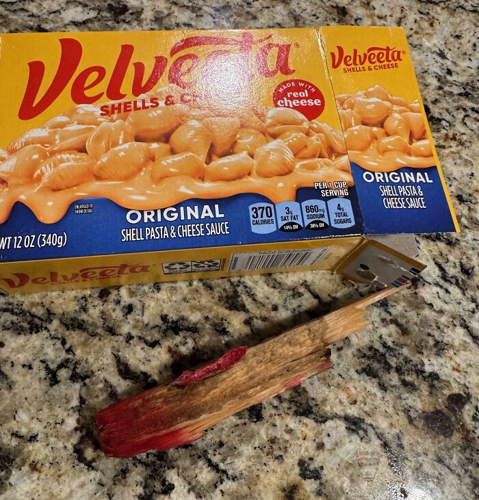 I Dumped The Mac And Cheese Into Boiling Water And This Piece Of Wood Came Out Of The Box Too