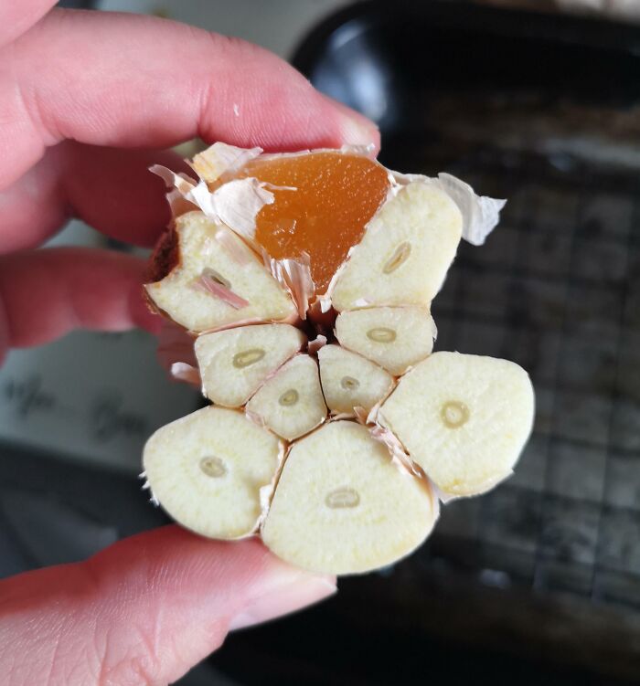 Cut My Garlic Bulb In Half To Find A Completely Translucent Orange Clove. No Idea Why
