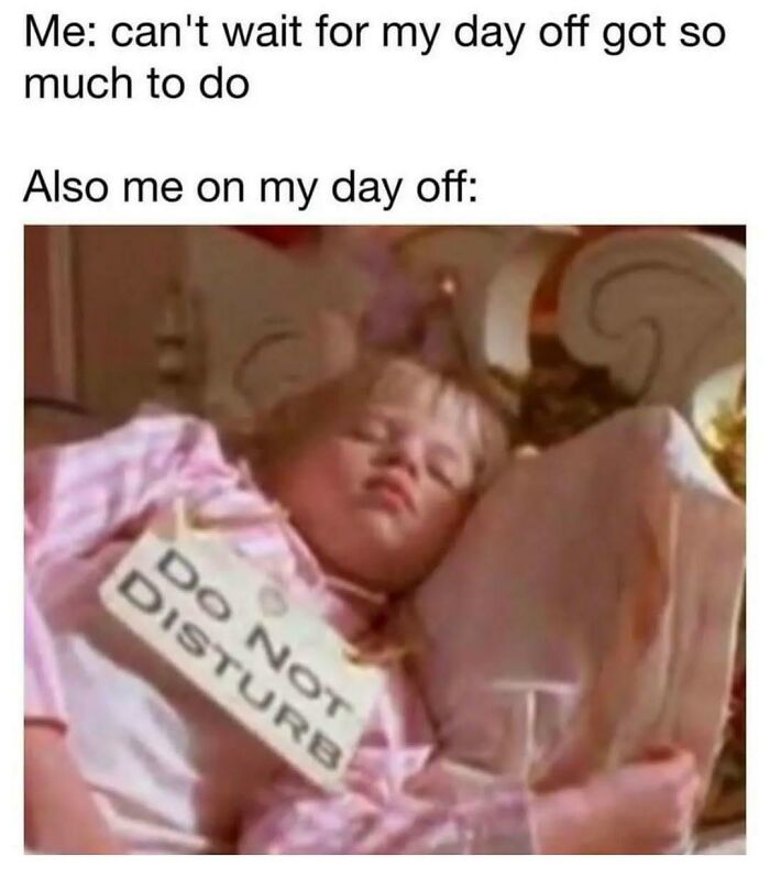 Child sleeping with a "Do Not Disturb" sign, humorously relatable to mental health and relaxation.