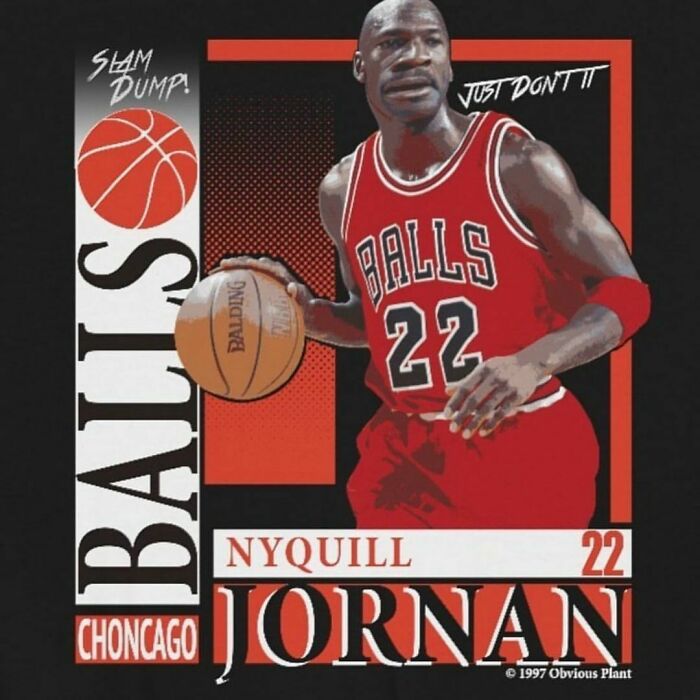 Parody basketball jersey featuring fake brand names inspired by real products, highlighting funny fake product designs.