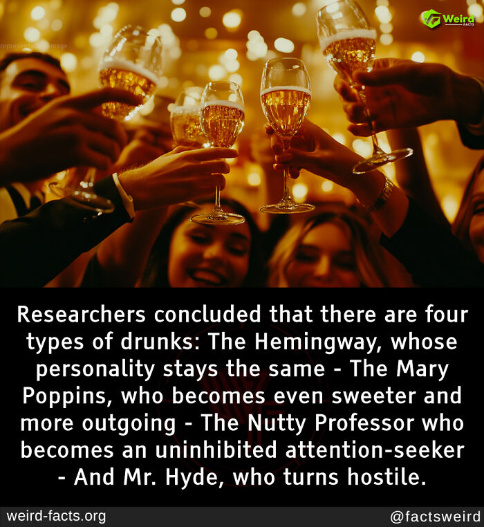 Group of people toasting with champagne glasses, highlighting weird and random facts about personality changes when drunk.