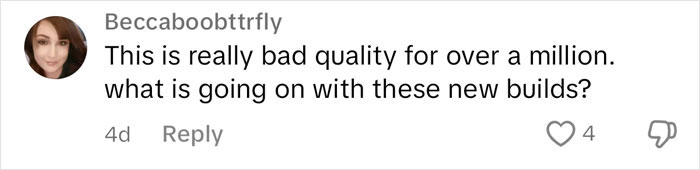 Comment questioning quality of a $1,600,000 newly built home.