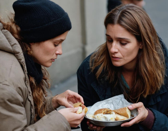 Two people sharing a meal, conveying challenges in maintaining veganism due to low iron levels.