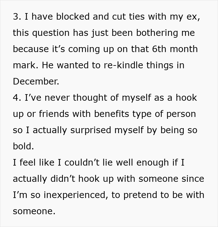 Text describing a woman's experience after a hookup ending a long relationship.