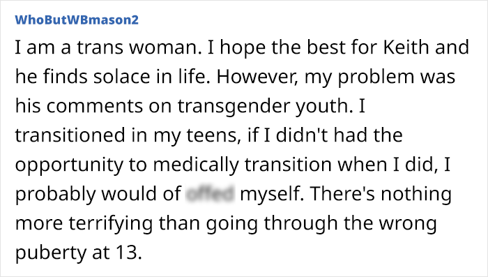Text from trans woman addressing singer's comments on transgender youth, expressing hope and sharing transition experience. Text from trans woman addressing singer's comments on transgender youth, expressing hope and sharing transition experience.