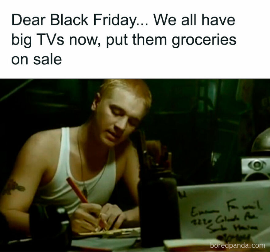 Man writes letter about Black Friday sales on groceries, funny meme.