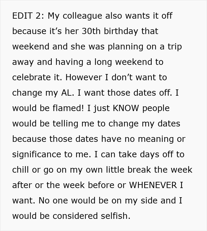 Text message discussing reasons for taking Christmas break off at work.