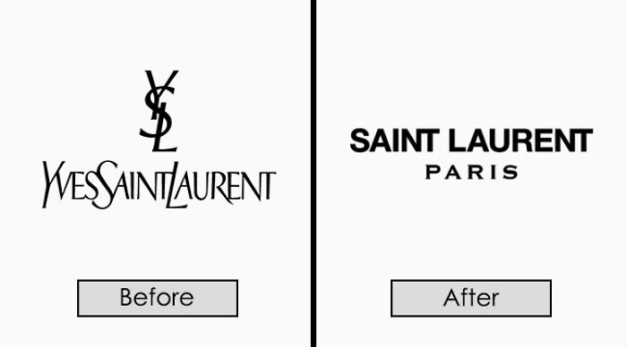 Yves Saint Laurent logo redesign comparison, before and after brand redesign.