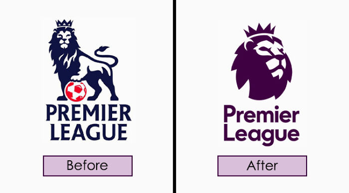 Before and after Premier League logo redesign comparison.