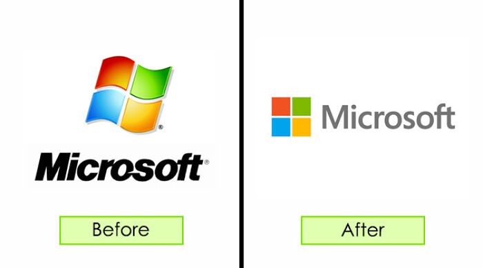 Microsoft logo redesign comparison, showing before and after brand updates.