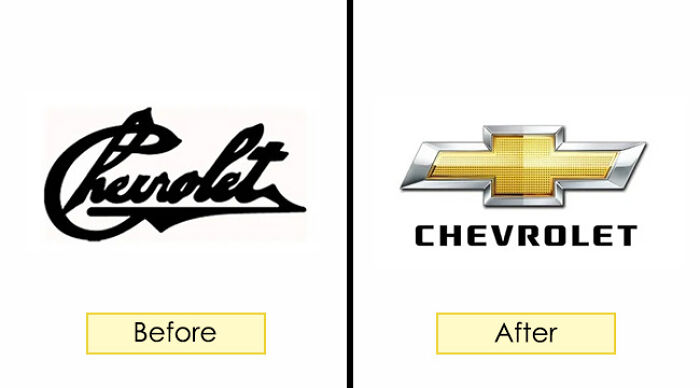 Chevrolet logo redesign comparison, showcasing brand redesign success.