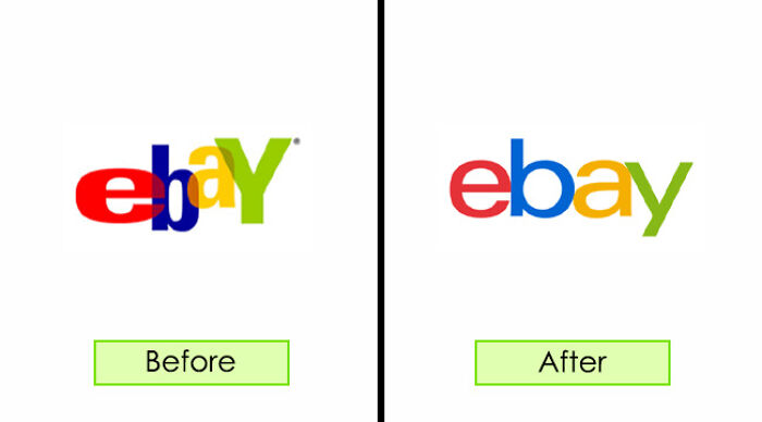 eBay brand redesign showing a before and after logo comparison.