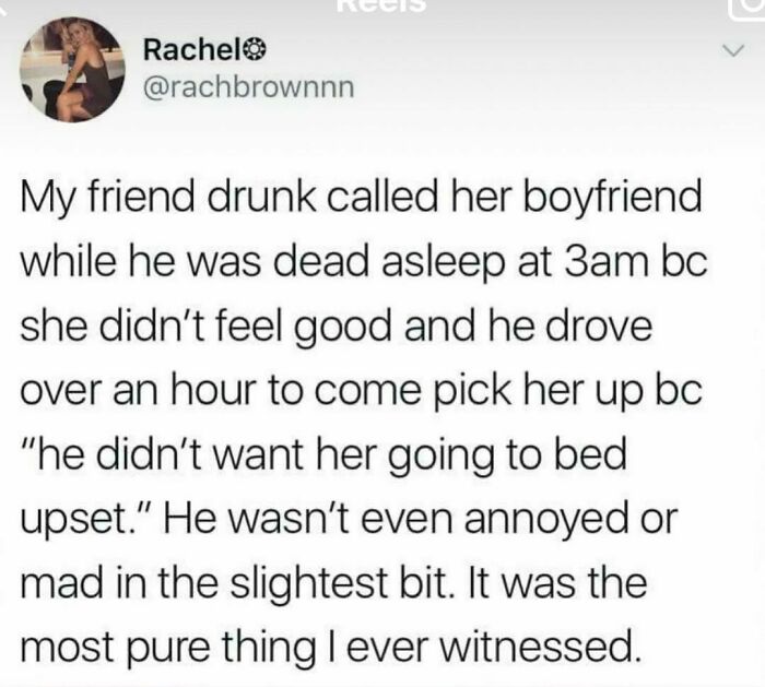 Screenshot of a tweet about a boyfriend driving over an hour at 3am to comfort his upset girlfriend. Part of 76 hilarious tweets.