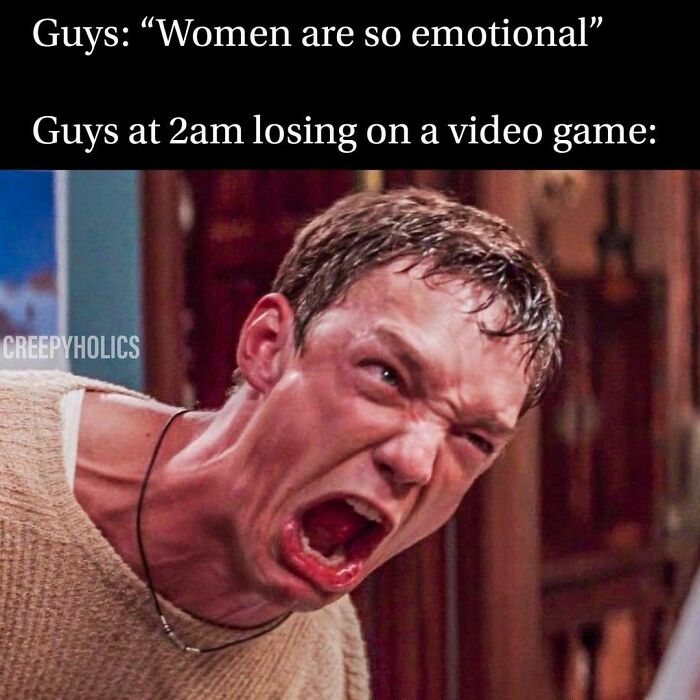 Man screaming in frustration, funny meme with a twist of horror about gaming emotions at 2am.