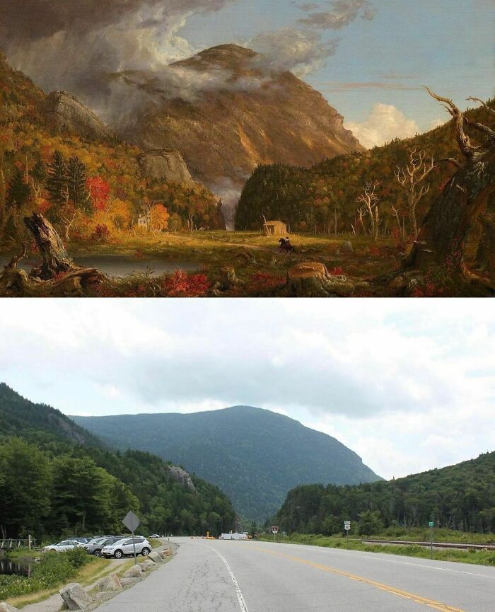 Crawford Notch In New Hampshire. An 1839 Painting By Thomas Cole vs. A 2018 Photo